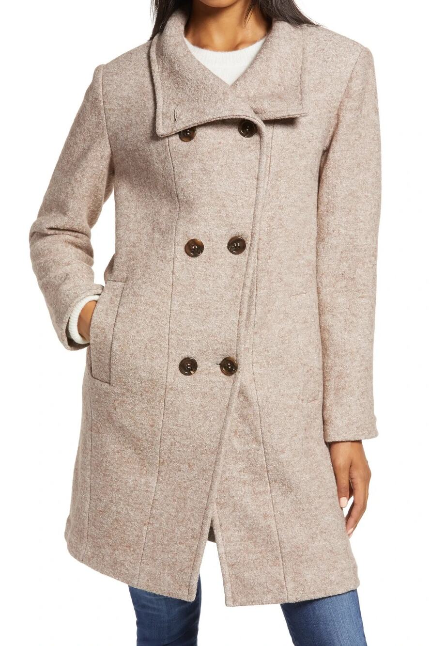 Ellen Tracy Taupe Tan Boucle Wool Blend Pea Coat Double Breasted XL New!